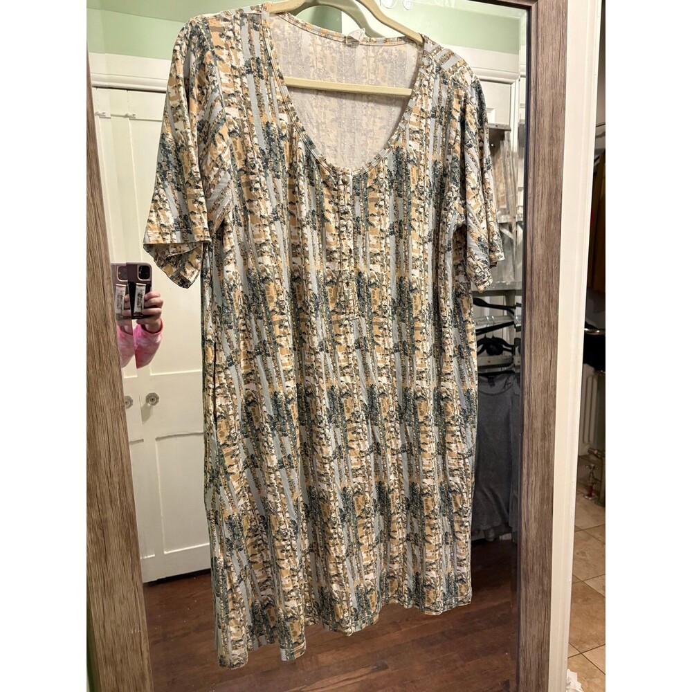 Kate Quinn size large L green and yellow forest print pj night gown